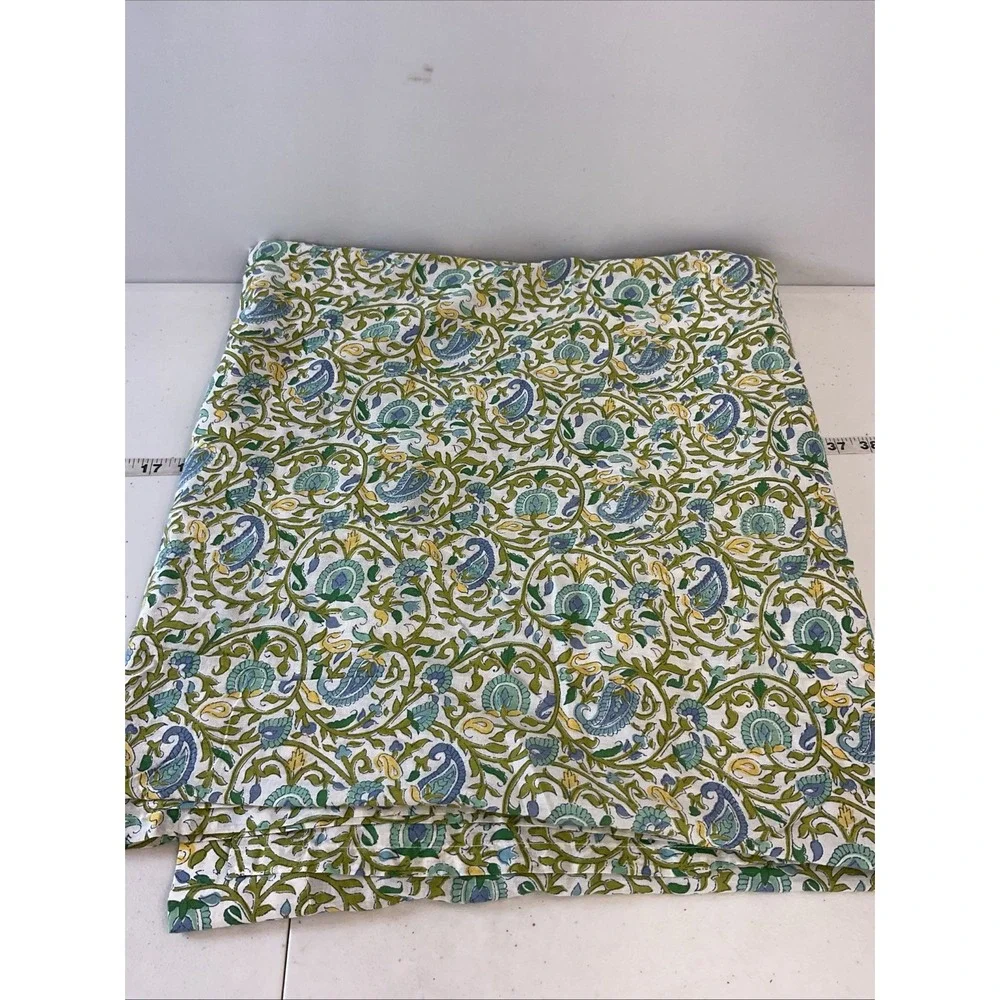 Pottery Barn Shower Curtain Paisley Floral Blue Yellow LIght Cotton 72x72 Rare